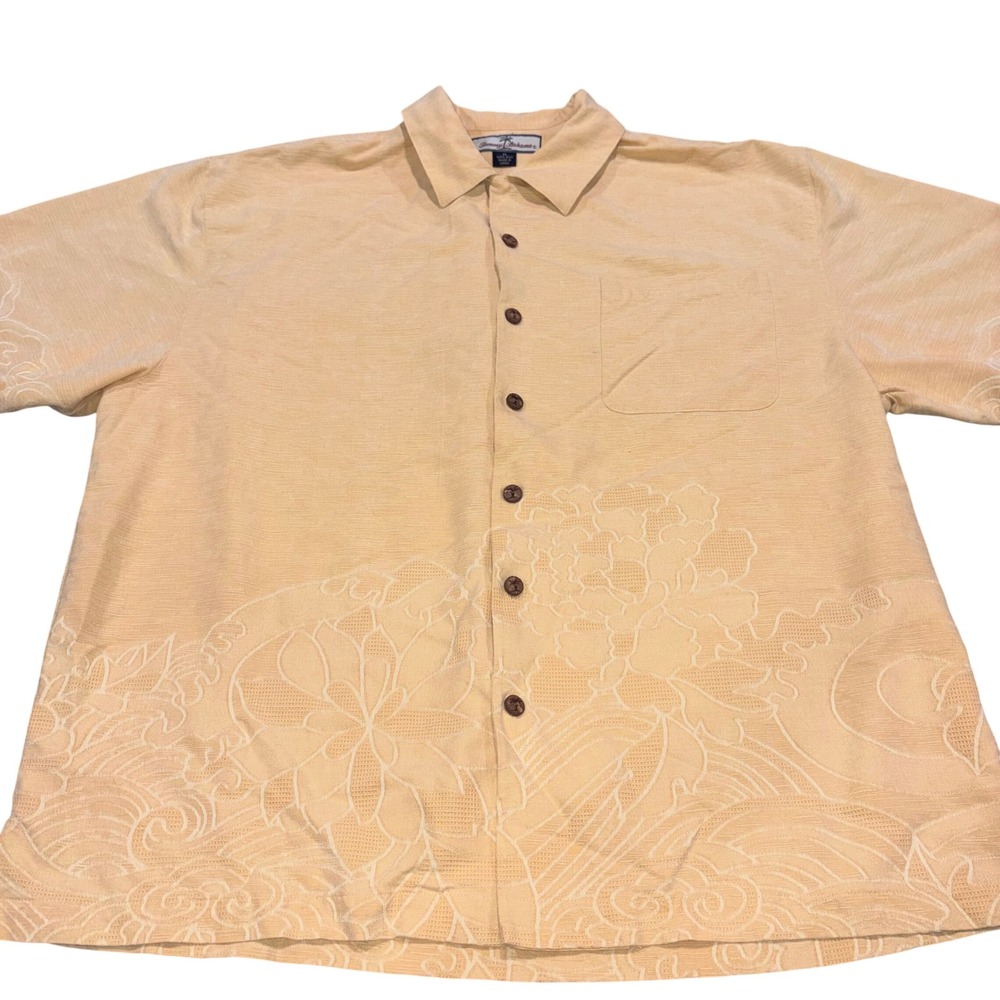 Embroidered Silk Tommy Bahama Button Down Shirt Mens XL Orange